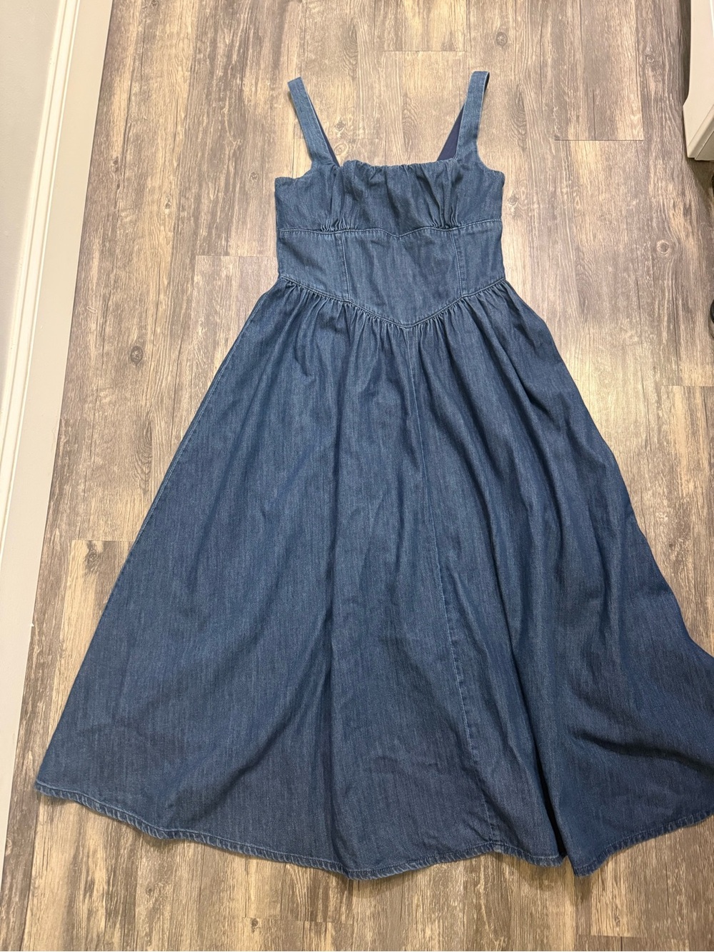 H&M Divided Women’s M Denim Dress Fit Flare Corset Bustier Midi Maxi Blue